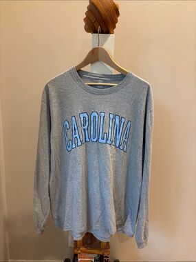 Carolina Long Sleeve Crewneck TShirt - Gray with Light Blue Lettering
